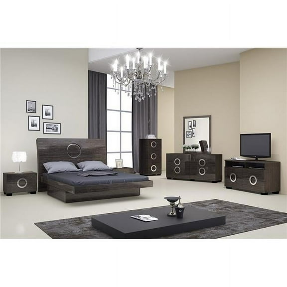 65" X 87" X 40" 4pc Queen Modern Gray High Gloss Bedroom Set