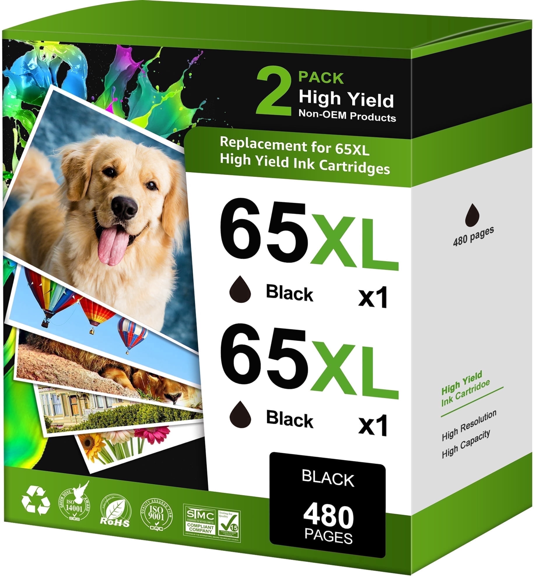 65 XL 65XL Ink Cartridge Compatible for 65 Black Ink for DeskJet 3755 3700 3752 3772 2600 2622 2652 2655 2640 Envy 5000 5055 5052 5014 5010 5070 AMP 100 120 130 Printers (2 Pack)