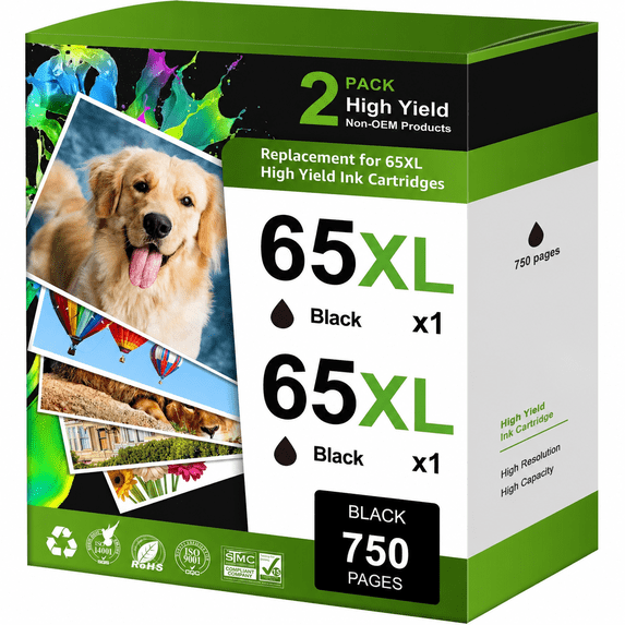 65 XL 65XL Ink Cartridge Compatible for HP65 Black Ink for DeskJet 3755 3700 3752 3772 2600 2622 2652 2655 2640 Envy 5000 5055 5052 5014 5010 5070 AMP 100 120 130 Printers (2 Pack)