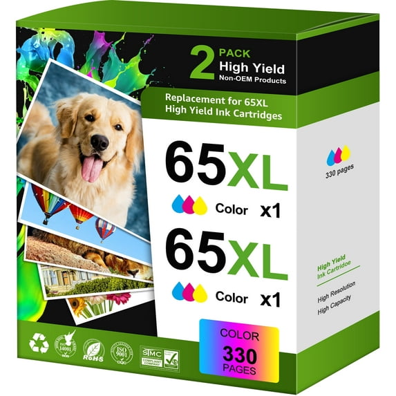 65 XL 65XL Ink Cartridge Compatible for HP 65 Ink Color for DeskJet 3755 3700 3752 3772 2600 2622 2652 2655 2640 Envy 5000 5055 5052 5014 5010 5070 AMP 100 120 130 Printers (2 Pack)