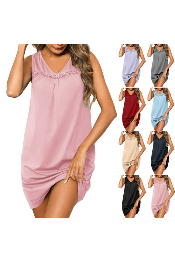 Summer Dresses for Women 2025 Women's Casual Sleeveless Mini Sundress Summer Spring Crewneck Tank Loose Beach Short Dresses S-2XL