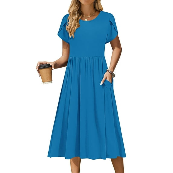 Up to 65% off Xunlbb Summer Dresses for Women 2025 Women's Casual Summer Dress Spring Short Sleeve Dress with Pockets Beach A Line Casual Dress S-2XL on Clearance