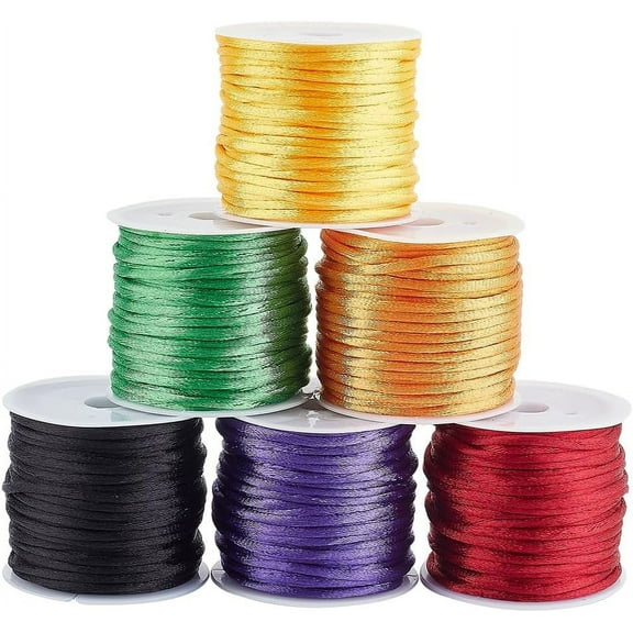 65 Yards 2mm Nylon Satin Rattail Cord Satin Silk Cord Beading String Satin Thread for Christmas Helloween Braided Bracelets Macrame Craft Keychains Lanyards Drawstring Bags DIY