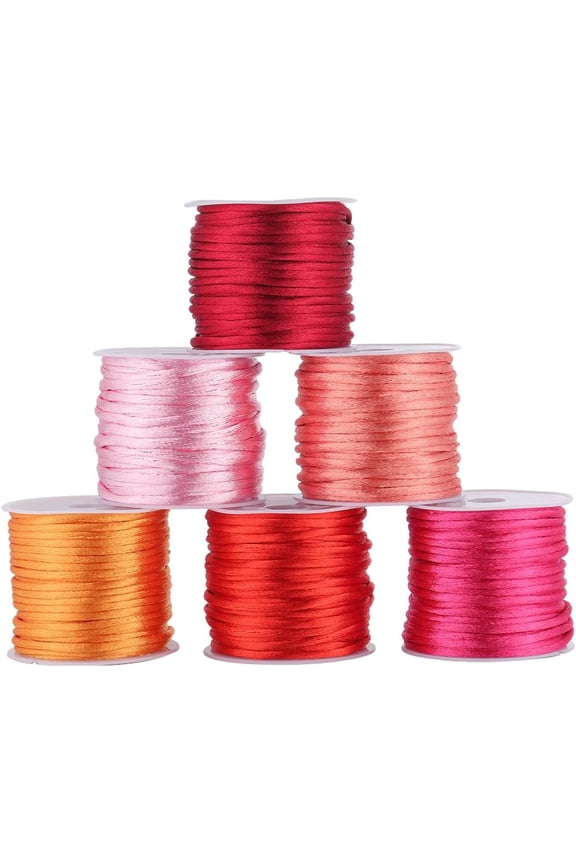 65 Yards 6 Rolls Red Nylon String 2mm Chinese Knot String Friendship Bracelet Braid Thread Satin Rattail Cord Nylon String Trim Silk Cord Beading String for Jewelry Making Braiding Crafts
