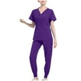 thumbnail image 1 of Ynynloco Womens Lightweight Breathable Scrub Sets Solid Color V-Neck Short Sleeve Scrub Top with Jogger Working Nursing Uniform with Pockets, 1 of 3