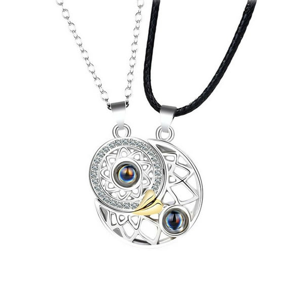 Up to 65% off amlbb Valentine's Day Necklace Gifts for Women 2pcs Couples Necklace 100 Languages I Love You Projection Stone Necklace Sun Moon Mutually Attractive Necklace on Clearance