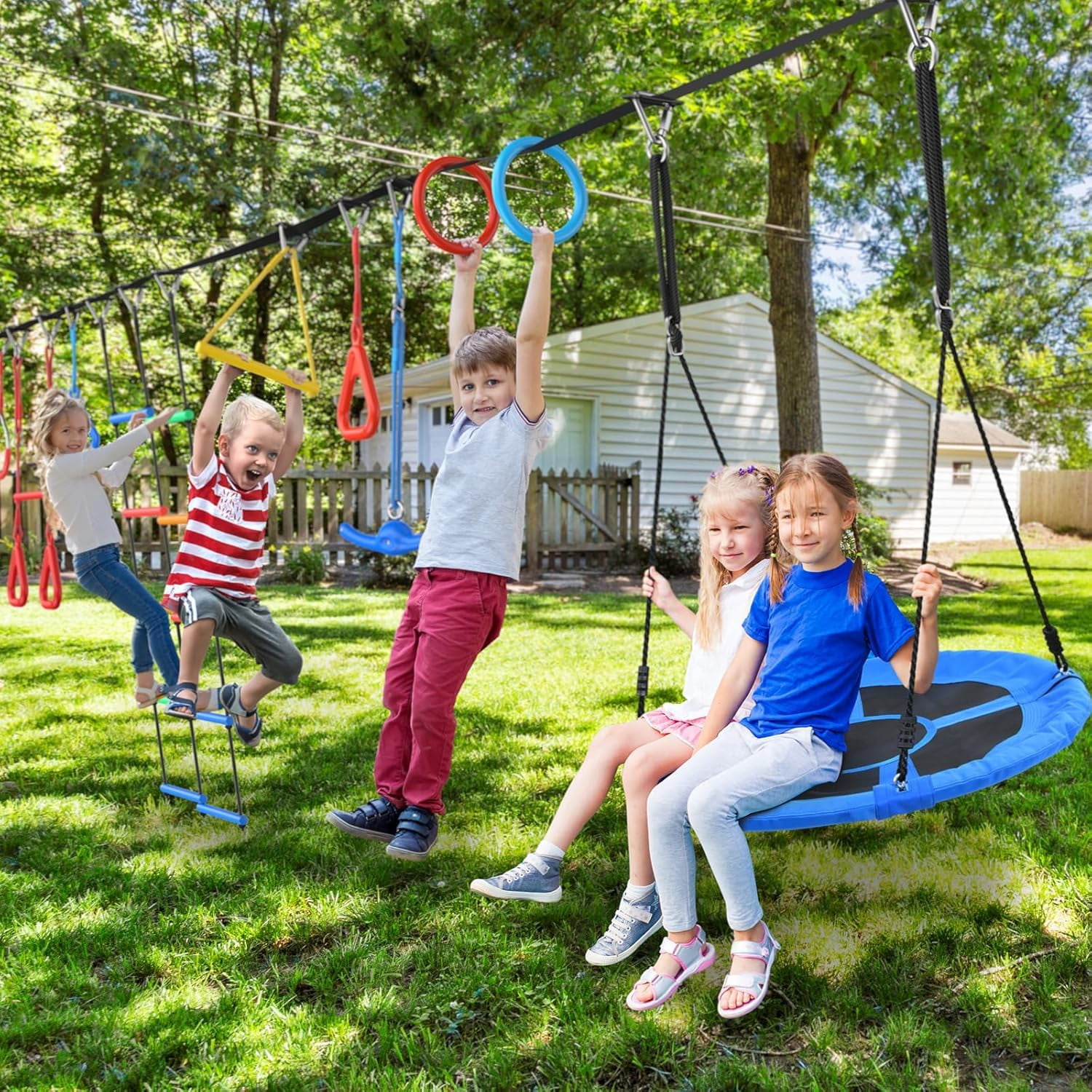 65 ft Ninja Warrior Obstacle Course for Kids with Swing, Ninja Rope ...