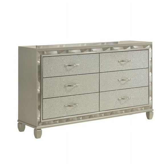 65 in. Bet 6 Rhinestone Inlaid Drawers Dresser with Handles, Silver & Chrome