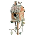 65 in. Tall Country Style Iron Birdhouse Stake Chimney House
