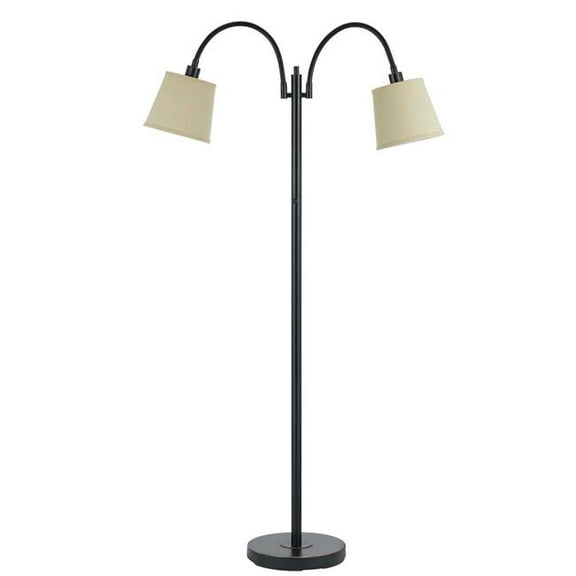 65 in. Two Light Traditional Shaped Floor Lamp with Tan Square Shade, Bronze