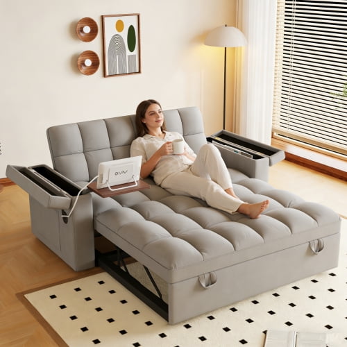 65-inch 3-in-1 Foldable Large-Size Sofa Bed with Table Board and USB, Armrests with Storage Function