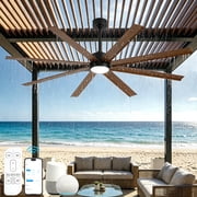 65 inch Wet Rated Outdoor Ceiling Fan for Patios with Light Waterproof, All Weather Smart Fan with 8 Brown Aluminum Blades, Alexa/Tuya App Control, 6 Speed Noiseless Reversible DC Motor, Dimmable