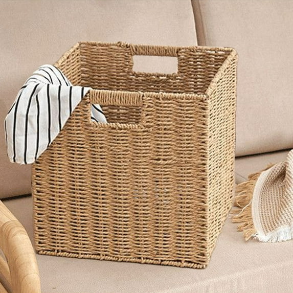 up to 65% off karymi Imitation Rattan Woven Foldable Storage Basket Home Clothes Storage Basket Snacks Sundries Storage Storage Boxes up to 70% off Weekly Deal School Supplies