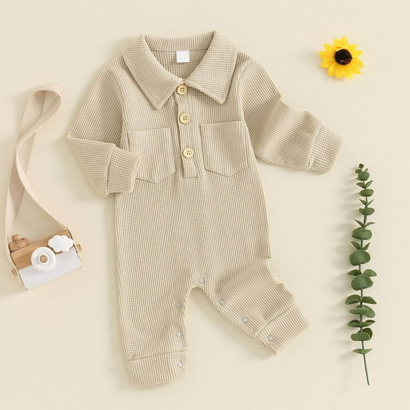 Up to 65% off kttectoa Baby Girl Fall Outfits Casual Solid Lapel Neck Long Sleeve Climbing Romper Snap-Up Rompers Fall Baby Girl Outfits Newborn Boy Outfits Girls Outfits 0-12M Cyber_Monday