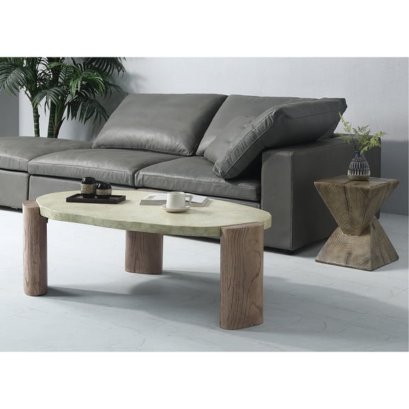 65 - lb Fiber Concrete Coffee Table in Off - White and Oak for Sustainable Decor