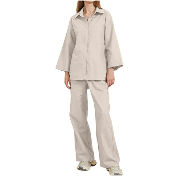 Autumn 2 Piece Sets for Women Plus Size Solid Color Retro Classic Versatile Casual Long Sleeved Pants Two-piece Set With Long Sleeved V-neck Top/shirt Set