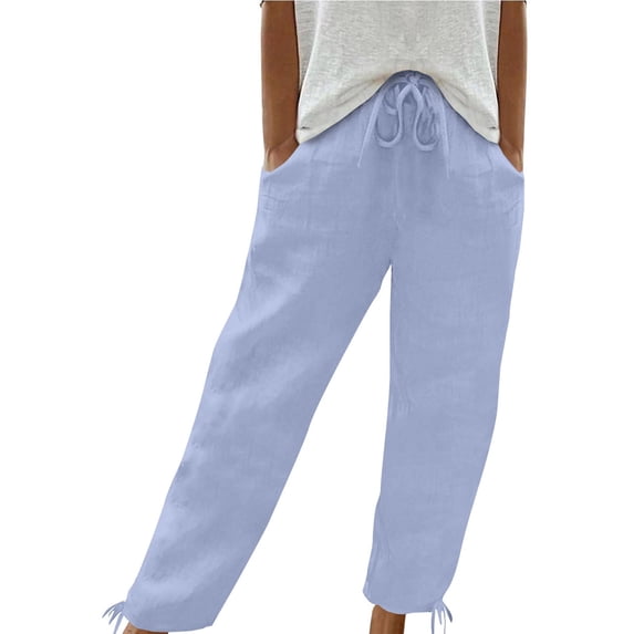 Up to 65% off! Cotton and Linen Casual Pants for Womens Plus Size Solid Color Cotton And Linen Shorts With Drawstring Ankle Strap Casual Women's Pants