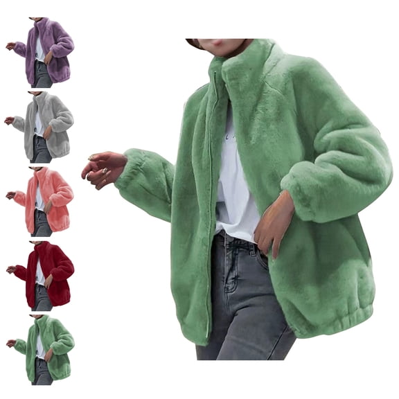 Fall and Winter Warm Fleece Coat for Womens Fashion Plus Size Double Sided Velvet Warm High Neck Cardigan Zipper Fleece Jacket Long Sleeved Hooded Casual Jacket
