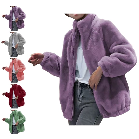 Fall and Winter Warm Fleece Coat for Womens Fashion Plus Size Double Sided Velvet Warm High Neck Cardigan Zipper Fleece Jacket Long Sleeved Hooded Casual Jacket