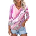 thumbnail image 1 of Fashion 3/4 Sleeve Summer Tops for Womens 2024 Plus Size Spring And Summer Print Top Collar Button Sexy Shirt 3/4 Sleeve Long Sleeve V Neck Top/Shirt, 1 of 7