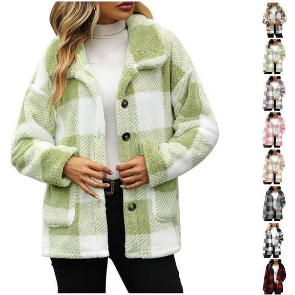 Fashion Plaid Botton Jackets for Womens Plus Size Solid Color Zipper Pocket Hooded Ear Loose Jacket Long Sleeved Hooded Casual Jacket/jacket