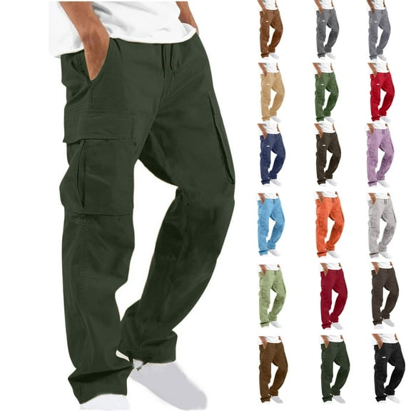 Fashion Plus Size Cargo Pants for Mens 2025 Casual Solid Color Casual Multiple Pockets Outdoor Straight Type Fitness Pants Cargo Pants Trousers