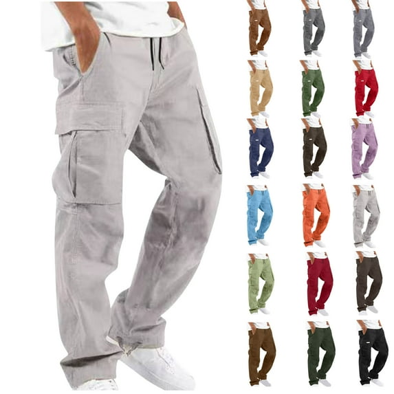 Fashion Plus Size Cargo Pants for Mens 2025 Casual Solid Color Casual Multiple Pockets Outdoor Straight Type Fitness Pants Cargo Pants Trousers