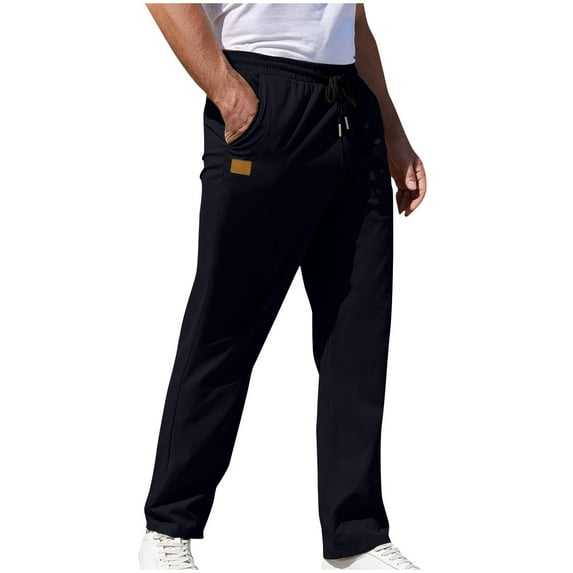 Up to 65% off!Fashion Plus Size Casual Pants for mens loose fit Solid Color Pockets Elastic Waist Outdoor Straight Type Fitness Pants Cargo Pants Trousers