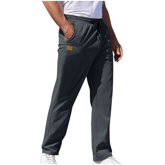 Up to 65% off!Fashion Plus Size Casual Pants for mens loose fit Solid Color Pockets Elastic Waist Outdoor Straight Type Fitness Pants Cargo Pants Trousers