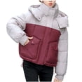 thumbnail image 1 of Fashion Winter Warm Coats for Womens Hooded Plus Size Solid Color Blocked Short Style Loose And Thick Hooded Pocket Zipper Jacket Long Sleeved Jacket, 1 of 1