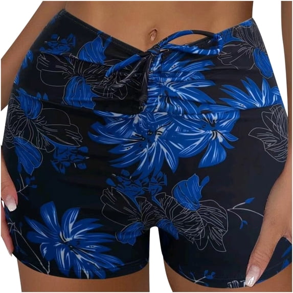 Up to 65% off! Pitauce Women's Swim Shorts Hawaiian Tropical Printed Conservative High Waisted Drawstring Tankini Swim Trunks Summer Quick Dry Bathing Beach Board Shorts