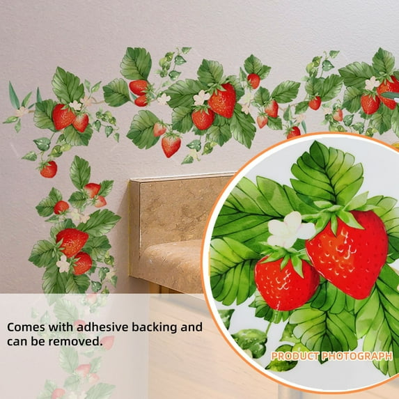 Up to 65% off! Rstic Strawberry Wall Decals Wall Sticker Flowers Rattan Wall Stickers Living Room Kitchen Bedroom Self-adhesive Wall Stickers Background Decoration