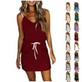 thumbnail image 1 of Jophufed Women Casual V-Neck Short Sleeve Bandage Pocket Stripe Printing Loose Tank Petite Sundresses Cute Dress, 1 of 5