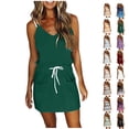 thumbnail image 1 of Jophufed Women Casual V-Neck Short Sleeve Bandage Pocket Stripe Printing Loose Tank Petite Sundresses Cute Dress, 1 of 5