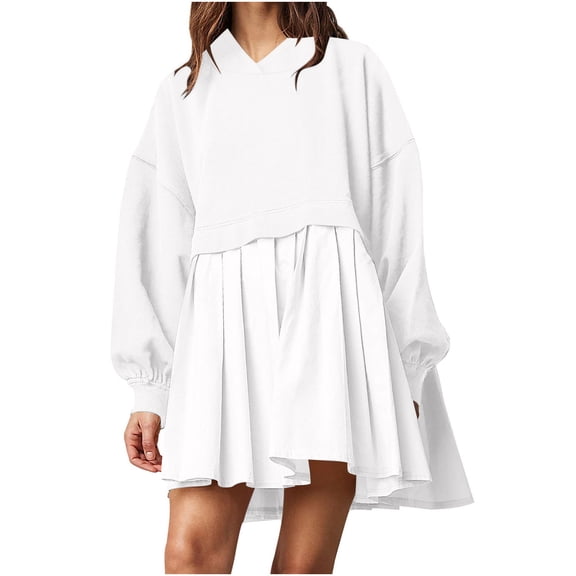 Summer Oversize Maxi Dresses for Womens 2025 Fashion Casual Over Sized Sweatshirt Long Sleeve Hooded Sweatshirt Dress Round-Neck Ladies Mini Dresses
