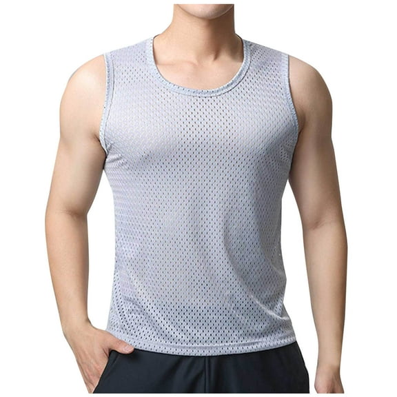 Summer Plus Size Gym Tank Tops for Men Fashion Pullover Solid Color Top T-shirt Outdoor Elastic Tight Without Marksr Solid Color Round-Neck Tank Top