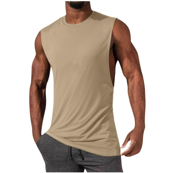 Summer Plus Size Gym Tank Tops for Men Fashion Solid Color Cotton High Elasticity Sports Pullover Round Neck Sleeveless Jacket Fitness Muscular Fitness Clothing Tank Top