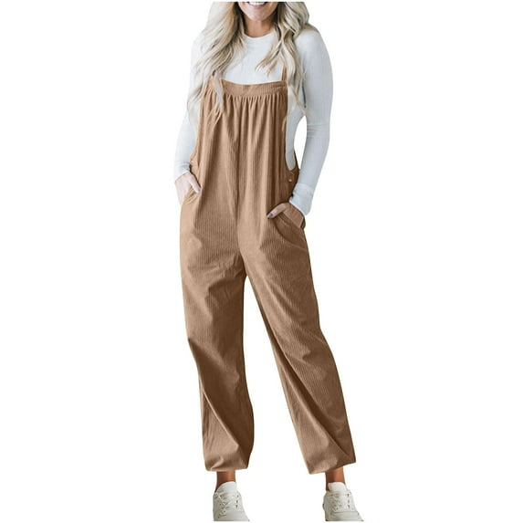 Up to 65% off!Summer Plus Size Jumpsuits for Women Tummy Control Fashion Corduroy Overalls For Women Barrel Wide Leg Bib Corduroy Pants Women Adjustable Romper Jumpsuit With Pockets