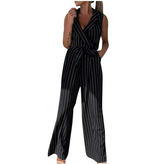 Up to 65% off!Summer Plus Size Jumpsuits for Women Tummy Control Fashion Printed Jumpsuit, Comfortable And Casual New Product, Lapel Tie Up Straight High Waisted Pants