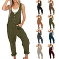 thumbnail image 1 of Summer Plus Size Jumpsuits for Women Tummy Control Fashion Solid Color High Waist Solid Button Pocket Jumpsuit Casual Loose Blackless Jumpsuit, 1 of 9