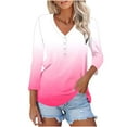thumbnail image 1 of Up to 65% off! Womens' Fashion 3/4 Sleeve Plus Size Shirts Tops Spring And Summer Gradient Printed Top Collar Button Sexy Shirt 3/4 Sleeve Long Sleeve V Neck Top/Shirt, 1 of 7