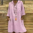 thumbnail image 1 of Up to 65% off!Womens Spring And Summer Plus Size Lapel Cotton Linen Button Dress Solid Color Casual Pocket 3/4 Sleeve Shirt Dress Gift for Women on Sale, 1 of 6