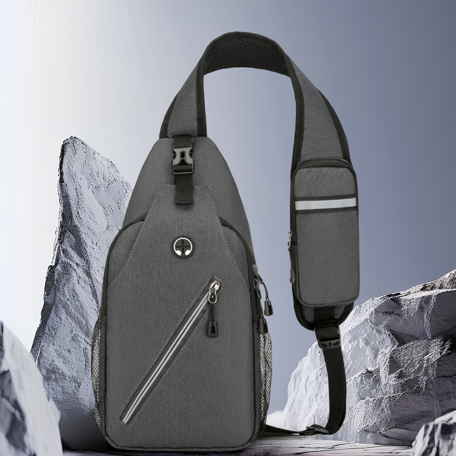 DAZZLESUN Waterproof Sling Bag For Men - Gray Nylon Chest Bag With USB Port For Hiking & Running - View #12