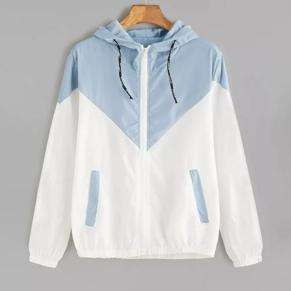 65% off clear Viikei Womens Jackets Lightweight,Fashion Women Long-sleeved Pocket Color-block Elastic Waist Hooded Jacket Light Blue XXXL