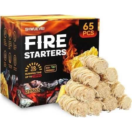 65 pcs Fire Starter - Natural Starters for Fireplace, Pellet Stove & Wood, Pit, Smoker, BBQ, Chimney, Pizza Oven Grill, Charcoal