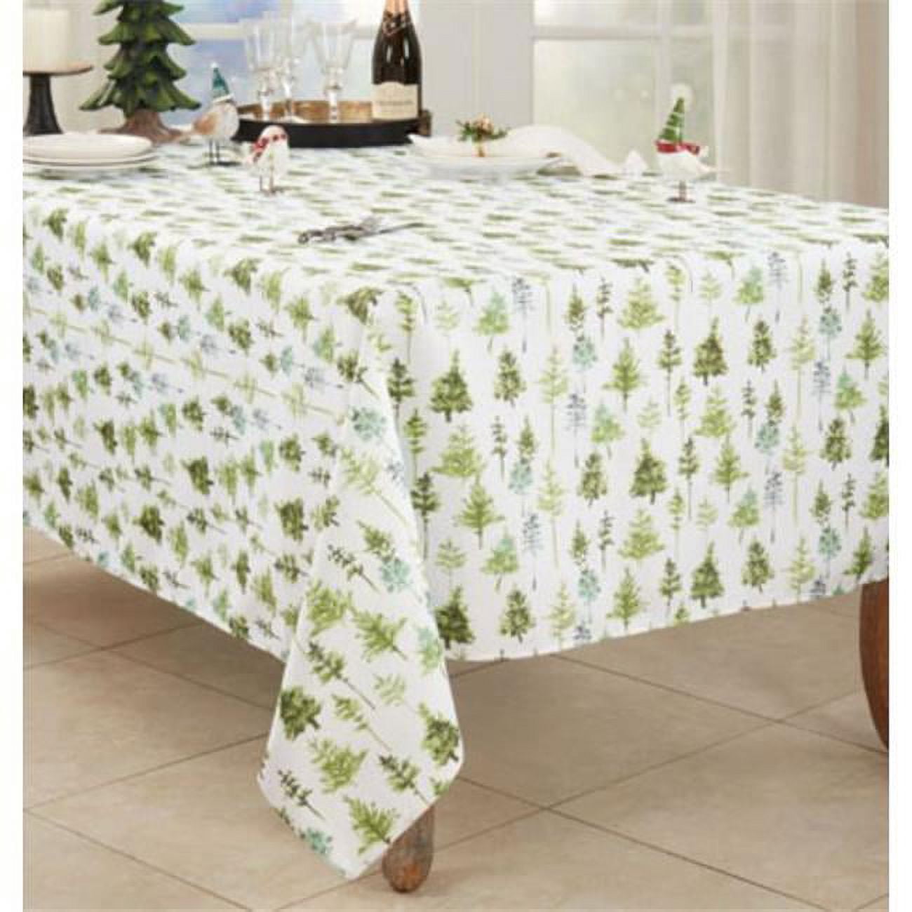 Winter Forest Trees Design Fabric Tablecloth, 65 x 104 inches