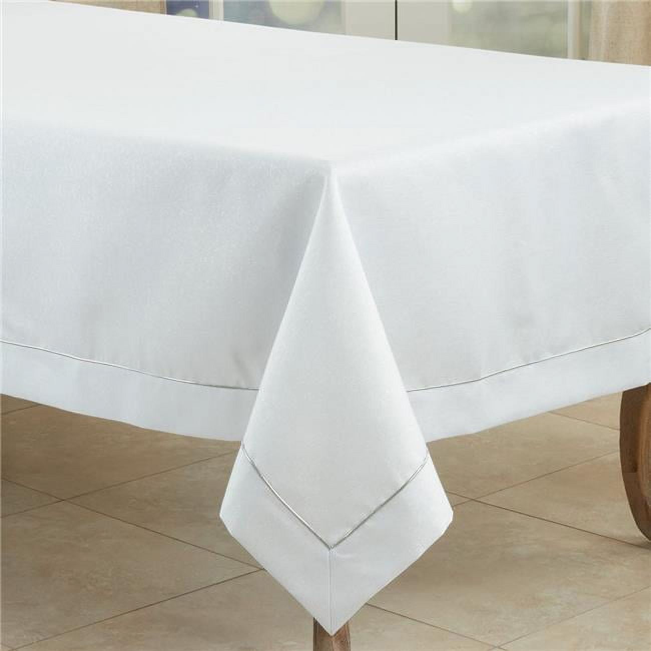 White Polyester Everyday Tablecloth with Embroidered Border