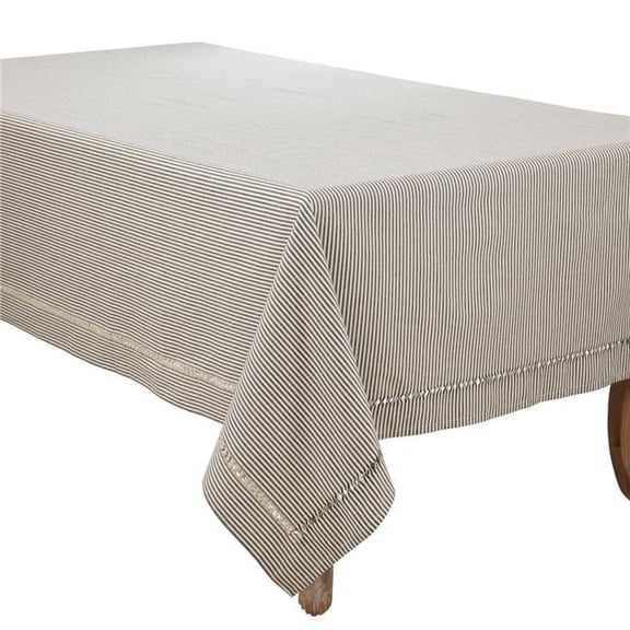 65 x 104 in. Stripe Hemstitch Oblong Tablecloth, Black & White