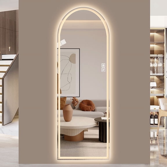 65" x 21" Arch Design LED Full Length Mirror ,Dimmable, High Definition & Explosion-Proof, Full-Length Standing or Wall-Mounted - Brightly Lit for Makeup, Studio, and More