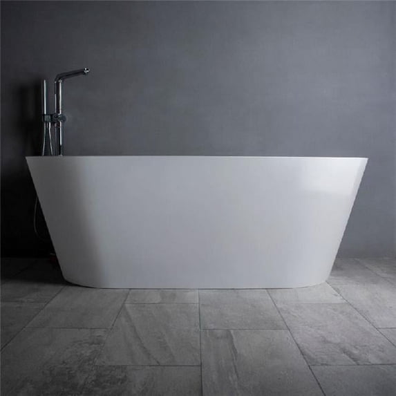 65 x 29.5 x 21.5 in. Freestanding Solid Surface Resin Soaking Bathtub with Slotted Overflow & Pop-Up Drain, Glossy White